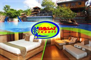 a room with two beds in a water park at Bosay Resort in Antipolo