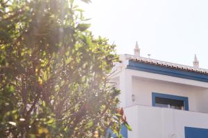 a white building with a window and a tree at Oasis Beach Apartments in Luz