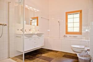 Un baño con inodoro, lavabo y ducha. en Apartment Eiger - GRIWA RENT AG, en Grindelwald