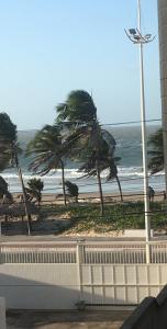 une vue sur une plage avec des palmiers et l'océan dans l'établissement Roma Garden, à São Luís