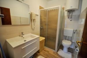 W łazience znajduje się toaleta, umywalka i prysznic. w obiekcie Jurica Apartments w mieście Novigrad +33 zdjęcia