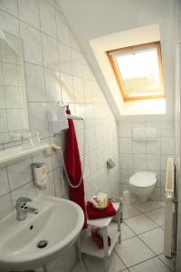 ein Bad mit einem Waschbecken und einem WC in der Unterkunft Hotel Zur Fernmühle in Ziegenrück