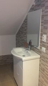 un baño con lavabo y espejo en Buşteni House, en Buşteni 9 fotos más