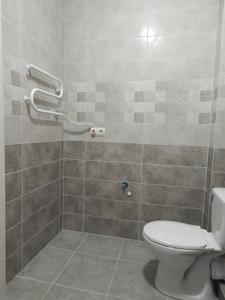 e bagno con servizi igienici e doccia. di Ukrainska Apartment a Irpin'