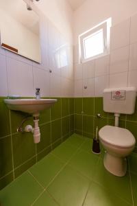 ein grünes Bad mit einem WC und einem Waschbecken in der Unterkunft Apartments Sunset Dolac in Primošten