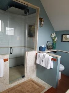 a bathroom with a shower and a toilet at The Inn at Newport Ranch in Fort Bragg