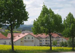 una fila de árboles frente a un edificio en Hotel Am Heidepark, en Dippoldiswalde
