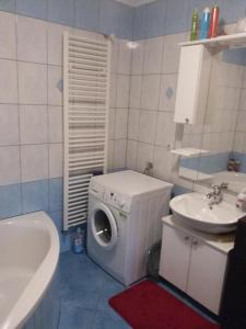 a bathroom with a washing machine and a sink at Kuca za odmor Sarcevic in Prozor