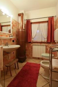 ein Badezimmer mit einem Waschbecken, einem WC und einem Spiegel in der Unterkunft Baita de Eliseo B&B in Valdisotto