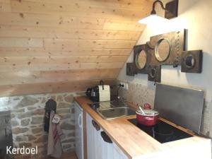 eine Küche mit einer Spüle und einer Arbeitsplatte in der Unterkunft La grange aux lièvres, gîtes Kerdoel in Cléder