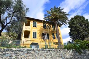 a yellow house with a palm tree in front of it at Villa Margherita in Levanto