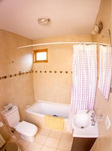 a bathroom with a tub and a toilet and a sink at Isla de Lagos II in Ushuaia