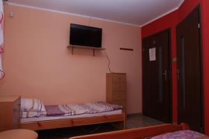 プウォツクにあるNocleg, prywatne pokojeのベッドルーム1室(ベッド1台、壁掛け薄型テレビ付)