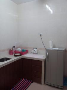 a small kitchen with a sink and a refrigerator at D'Puncak Arabella Muslim Homestay in Cameron Highlands