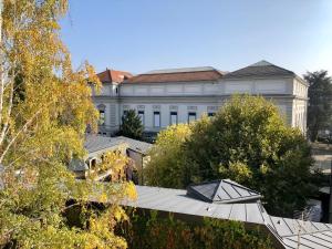 un grand bâtiment blanc avec des arbres devant lui dans l'établissement Best Western Hôtel De La Bourse, à Mulhouse