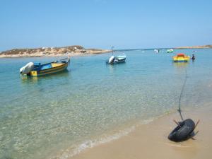 DorHalom Be'Dor的海滩上水中的一群船