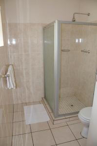 a bathroom with a shower and a toilet at Hillside Manor in Bulawayo