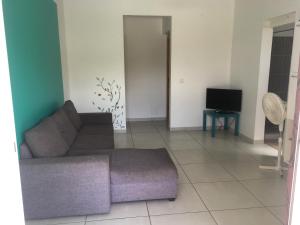 a living room with a couch and a tv at Anse Cassin in Terre-de-Haut