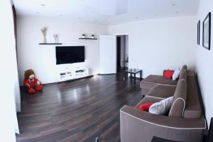 a living room with a couch and a flat screen tv at Apartments Plaza in Krasnoyarsk