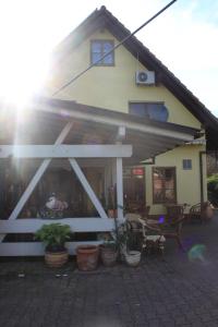 ein Haus mit Topfpflanzen davor in der Unterkunft Hotel Krone Kappel in Kappel-Grafenhausen