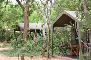 a tent with a table in the woods at Big Game Yala - by Eco Team in Yala