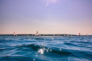 a large body of water with sailboats in the distance at Z1-Das Haus in Zwenkau