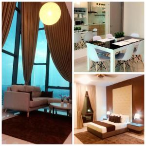 un collage di immagini di un soggiorno e di una sala da pranzo di Evo Soho Bangi Homestay D' Imahzzz a Bangi