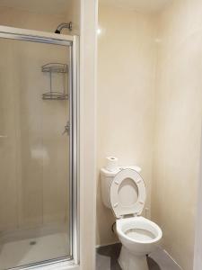 a bathroom with a toilet and a shower at Blagrave Rooms in Reading +12 photos
