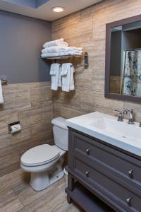 a bathroom with a white toilet and a sink at Beach Harbor Resort in Sturgeon Bay