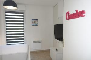 TV a/nebo společenská místnost v ubytování L'Océanide - Appartement avec balcon-terrasse et parking privé