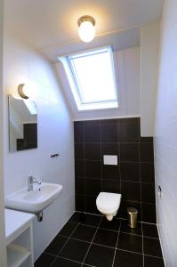 a bathroom with a toilet and a sink and a window at Vakantiehuizen 't Centrum in Oostkapelle