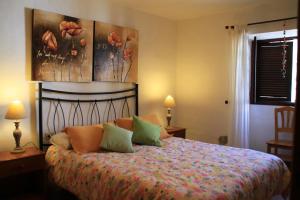 1 dormitorio con 1 cama y una pintura en la pared en Casa Rural Los Abuelos, en Tijarafe