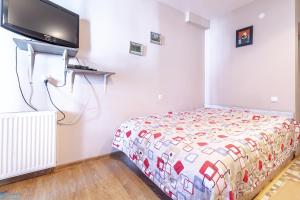 Schlafzimmer mit einem Bett und einem Flachbild-TV in der Unterkunft Marta at Monte Bakuriani in Bakuriani