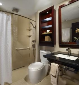 
a bathroom with a sink, toilet and bathtub at Manchebo Beach Resort and Spa in Palm-Eagle Beach
