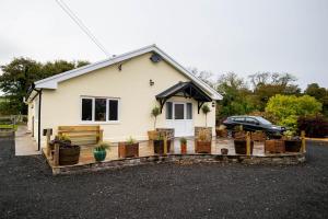a house with a lot of potted plants in front of it at ROUND PARK- Private and spacious family bungalow with parking in Laugharne