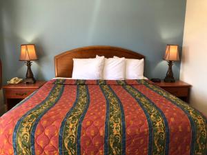 1 cama en una habitación de hotel con 2 lámparas en All Seasons Lodge, en South San Francisco