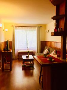 a living room with a couch and a table at Departamento Pucón in Pucón