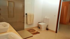 a bathroom with a toilet and a shower and a sink at Villa Nazoly in Nazaret
