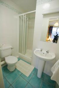 a white bathroom with a toilet and a sink at Dunaras Holiday Village in Galway