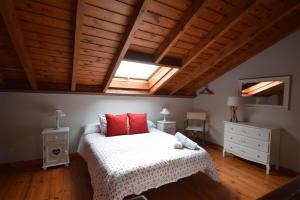 a bedroom with a bed and a skylight at Casa con encanto, jardín, vistas y piscina in Estavar
