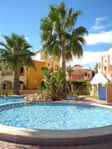 basen z palmami i budynkami w obiekcie Casa Irina & Elena 2bed 2bath w mieście Los Altos