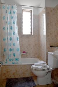 a bathroom with a tub and a toilet and a shower curtain at Apartamento en Viña del Mar in Playa Fañabe