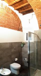 La salle de bains est pourvue de toilettes et d'une douche en verre. dans l'établissement Giulia in S.Reparata, à Florence