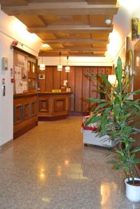 a hospital lobby with a potted plant in the middle at Hotel Alpenblick in Sarntal