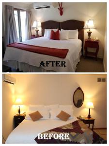 two pictures of a hotel room with a bed at Cedar Creek in New Haven