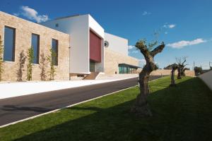 uma árvore na relva ao lado de um edifício em Real Abadia, Congress & Spa Hotel em Alcobaça