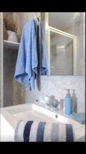 baño con lavabo y toalla azul en Vieil Antibes Cosy Close everything, en Antibes