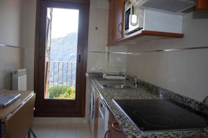 a kitchen with a sink and a window with a view at Apartamentos Ball Benas Edificio Aigualluts in Cerler