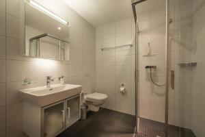 ヴェンゲンにあるChalet Am Acher 7のバスルーム(洗面台、トイレ、シャワー付)