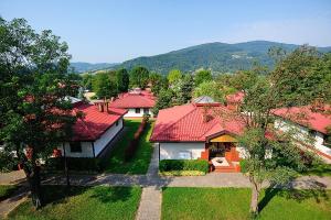 an aerial view of a house with red roofs at Relaks Domki pod Górą Żar in Międzybrodzie Żywieckie